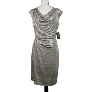 Y2K Cowl Neck Draped Sheath Dress Sz 10 Cocktail Party Glam Going Out Disco 2939